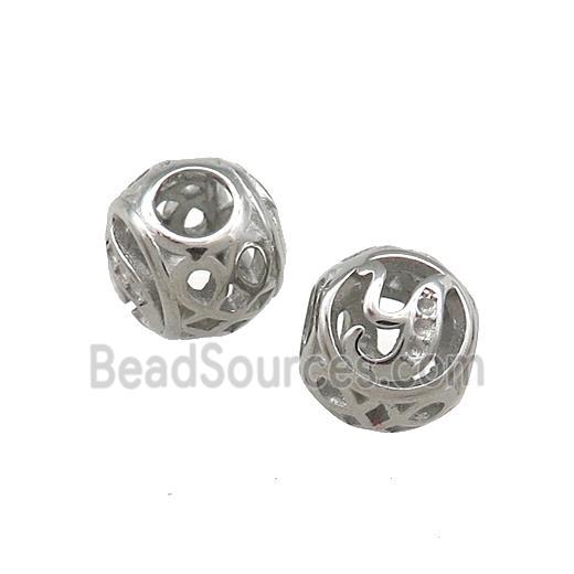 Raw Titanium Steel Round Beads Letter-Y Large Hole Hollow