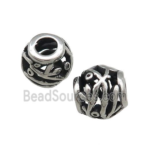 Titanium Steel Barrel Beads Large Hole Hollow Antique Silver