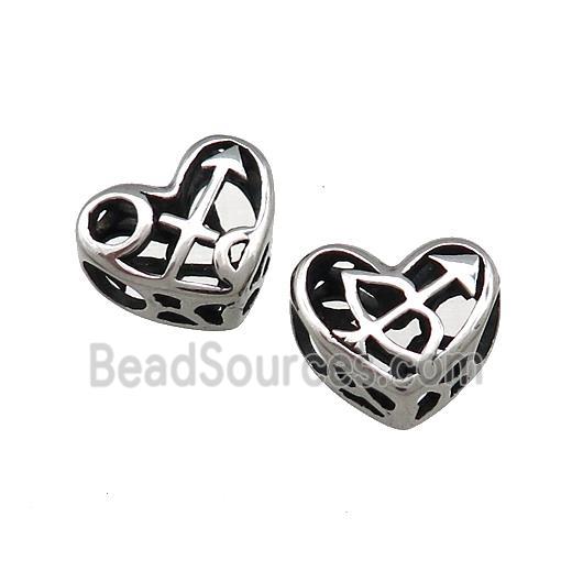 Titanium Steel Heart Beads Zodiac Sagittarius Large Hole Hollow Antique Silver