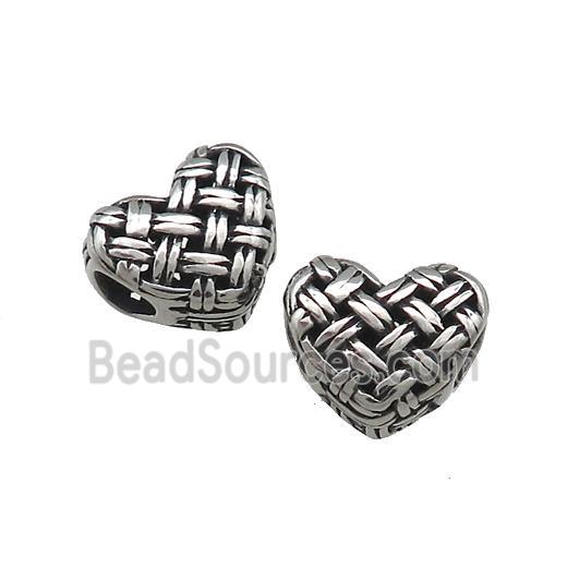 Titanium Steel Heart Beads Large Hole Hollow Antique Silver