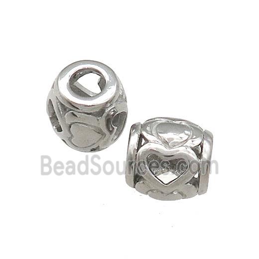 Raw Titanium Steel Barrel Beads Heart Large Hole Hollow