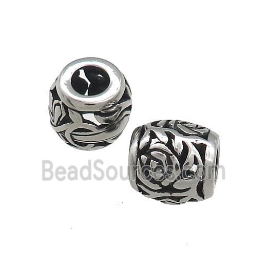 Titanium Steel Barrel Beads Flower Large Hole Hollow Antique Silver