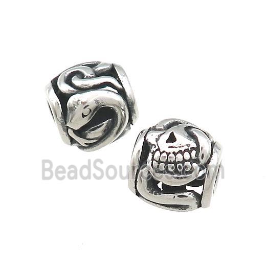 Titanium Steel Barrel Beads Large Hole Hollow Antique Silver