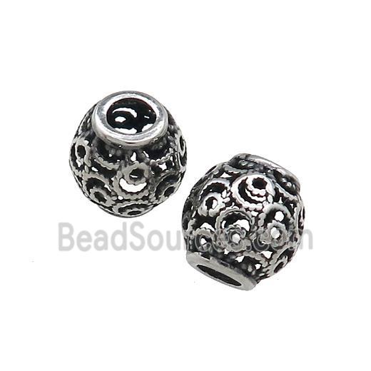 Titanium Steel Round Beads Large Hole Hollow Antique Silver