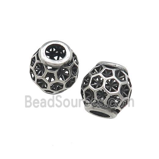 Titanium Steel Barrel Beads Large Hole Hollow Antique Silver