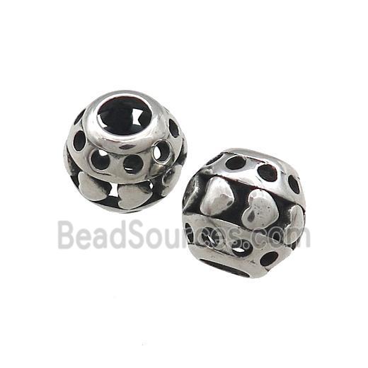 Titanium Steel Round Beads Large Hole Hollow Antique Silver