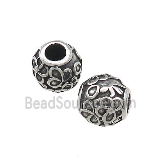 Titanium Steel Round Beads Large Hole Antique Silver