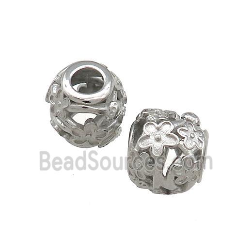 Raw Titanium Steel Round Beads Large Hole Hollow Flower