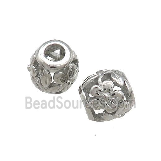 Raw Titanium Steel Round Beads Large Hole Hollow Flower