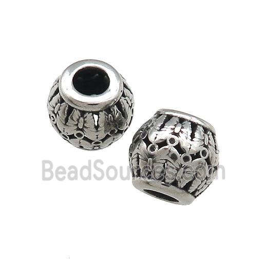 Titanium Steel Barrel Beads Large Hole Hollow Antique Silver