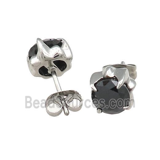 Stainless Steel Stud Earring Pave Rhinestone Antique Silver