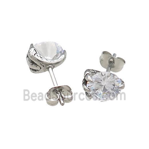 Stainless Steel Stud Earring Pave Rhinestone Antique Silver