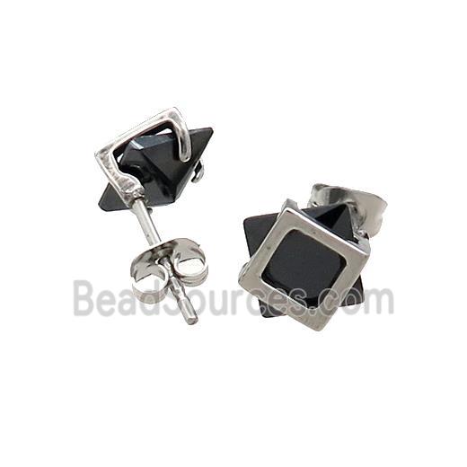 Raw Stainless Steel Stud Earring Pave Rhinestone