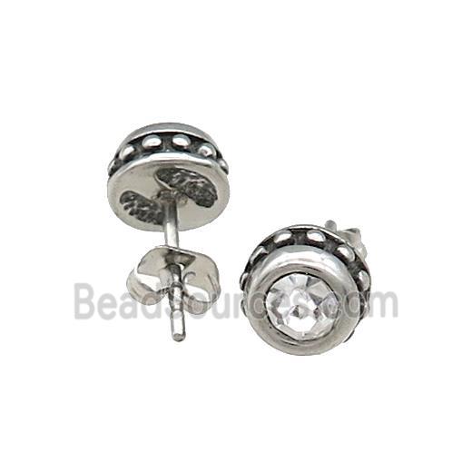 Stainless Steel Stud Earring Pave Rhinestone Antique Silver