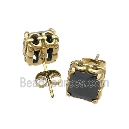 Stainless Steel Stud Earring Pave Rhinestone Gold Plated