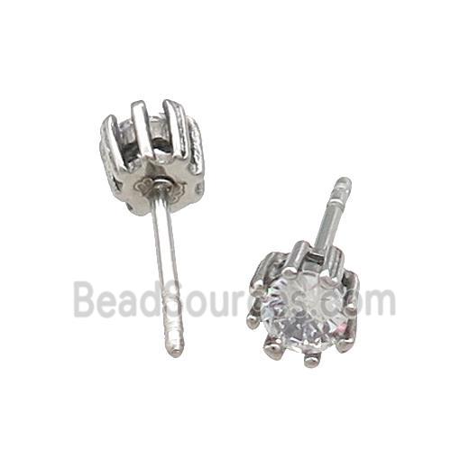 Raw Stainless Steel Stud Earring Pave Rhinestone