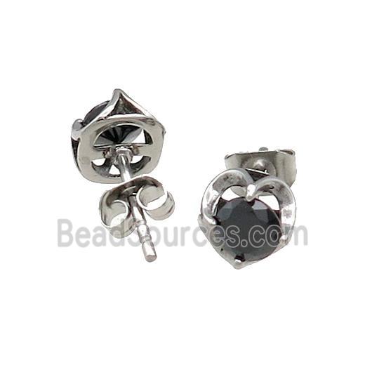 Stainless Steel Stud Earring Pave Rhinestone Antique Silver