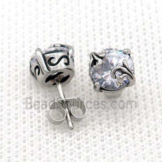 Stainless Steel Stud Earring Pave Rhinestone Antique Silver