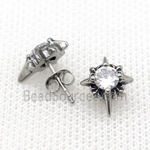 Stainless Steel Stud Earring Pave Rhinestone Antique Silver