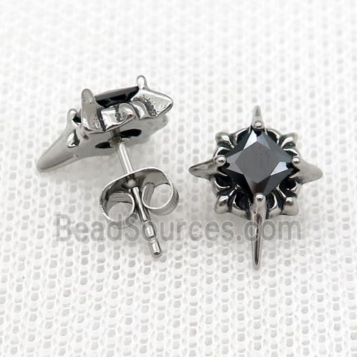 Stainless Steel Stud Earring Pave Rhinestone Antique Silver