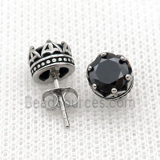 Stainless Steel Stud Earring Pave Rhinestone Antique Silver