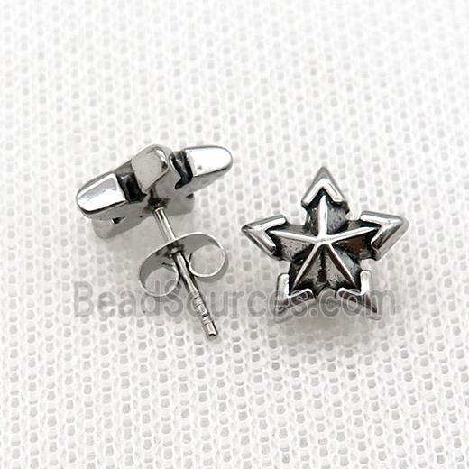 Stainless Steel Stud Earring Star Antique Silver