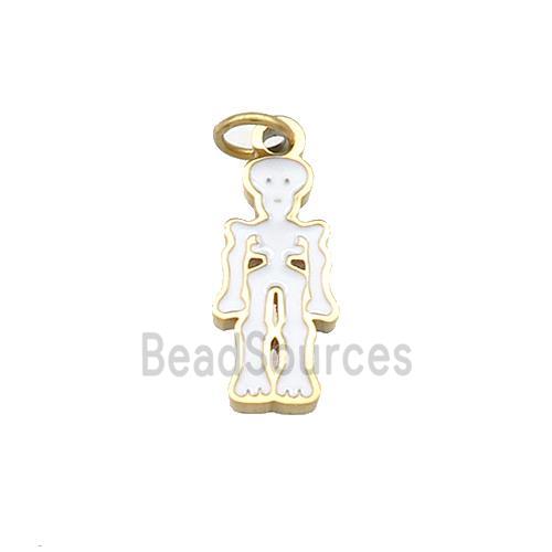 Halloween Skull Charms Stainless Steel Pendant White Enamel Gold Plated