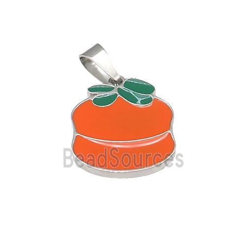 Persimmon Charms Raw Stainless Steel Pendant Orange Enamel