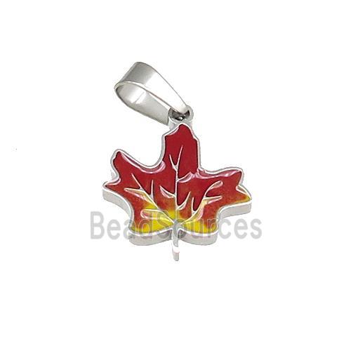 Raw Stainless Steel Maple Pendant Red Enamel