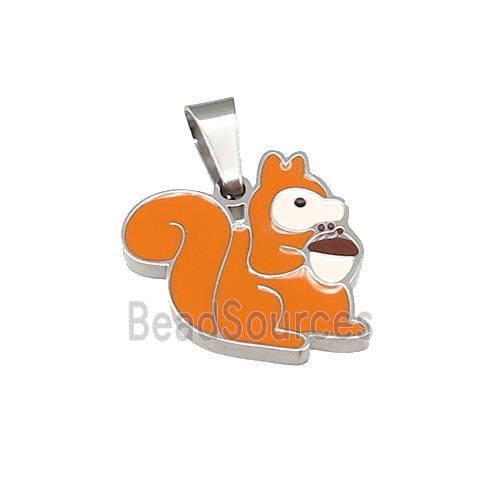 Squirrel Charms Raw Stainless Steel Orange Enamel