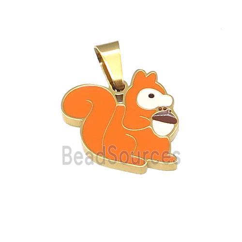 Squirrel Charms Stainless Steel Orange Enamel Gold Plated