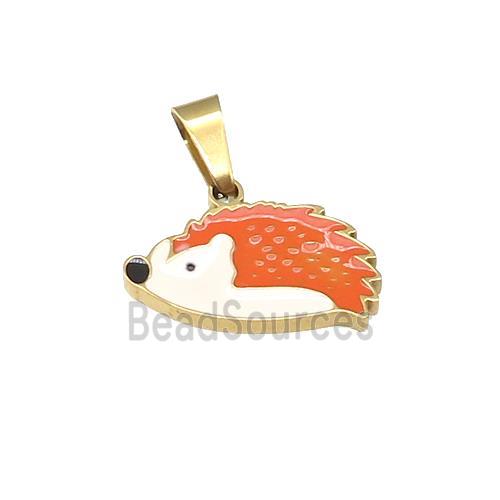 Hedgehog Charms Stainless Steel Pendant Orange Enamel Gold Plated