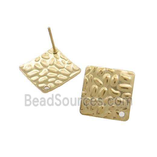 Stainless Steel Stud Earrings Square Hammered Gold Plated