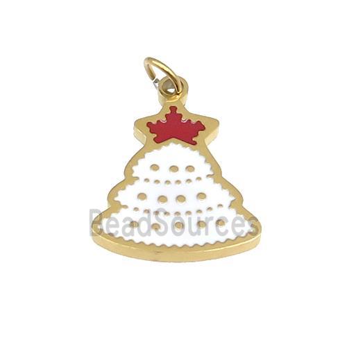 Christmas Tree Stainless Steel Pendant Red White Enamel Gold Plated