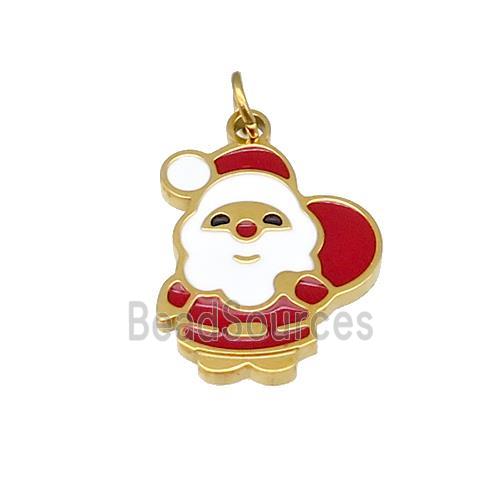 Christmas Santa Claus Stainless Steel Pendant Red White Enamel Gold Plated