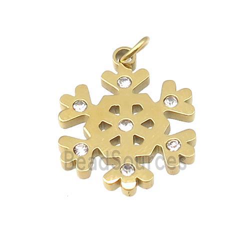 Christmas Snowflake Charms Stainless Steel Pendant Pave Rhinestone Gold Plated