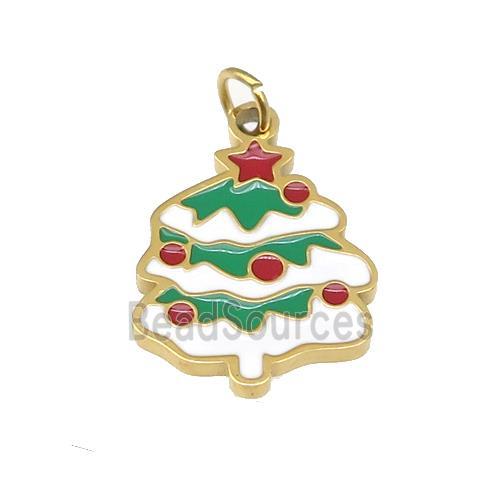 Christmas Tree Stainless Steel Pendant Multicolor Enamel Gold Plated