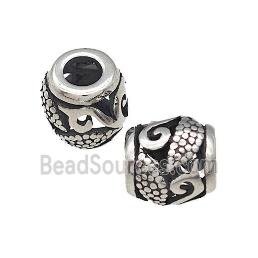 Titanium Steel Barrel Beads Large Hole Hollow Antique Silver