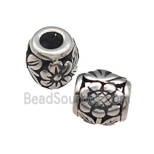 Titanium Steel Barrel Beads Large Hole Sunflower Hollow Antique Silver