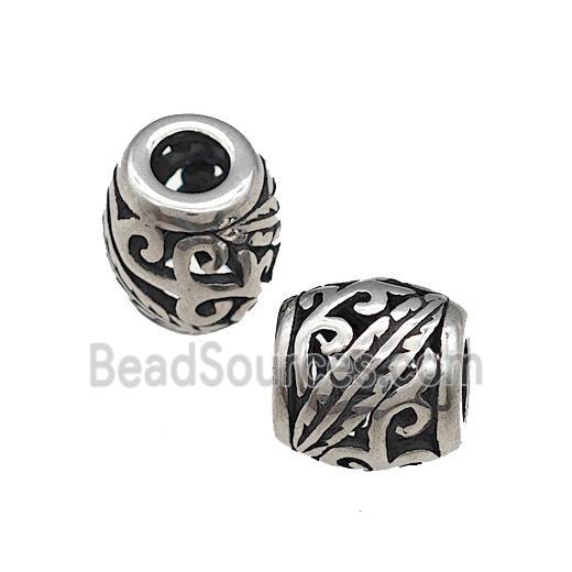 Titanium Steel Barrel Beads Large Hole Hollow Antique Silver