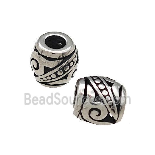 Titanium Steel Barrel Beads Large Hole Hollow Antique Silver