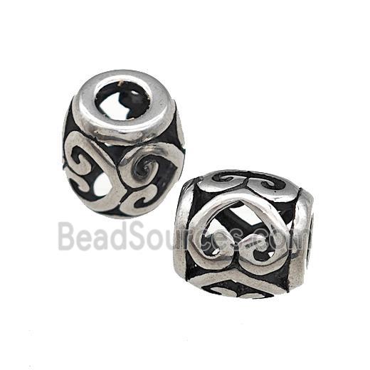 Titanium Steel Barrel Beads Large Hole Hollow Antique Silver