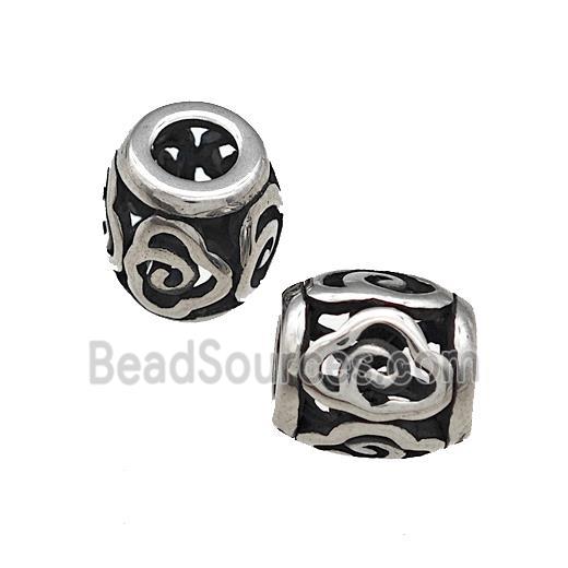 Titanium Steel Barrel Beads Large Hole Hollow Antique Silver