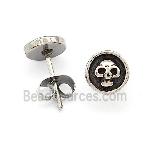 Stainless Steel Skull Stud Earrings Antique Silver