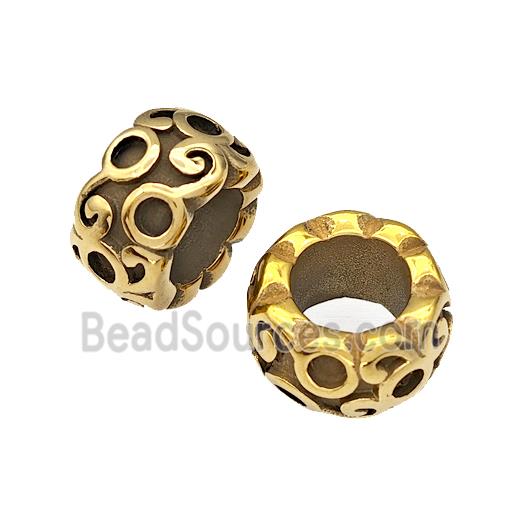 Stainless Steel Rondelle Beads Large Hole Gold Plated