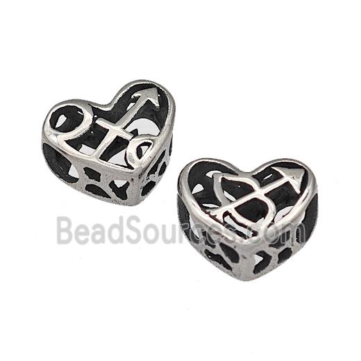 316 Stainless Steel Heart Beads Zodiac Sagittarius Large Hole Hollow Antique Silver