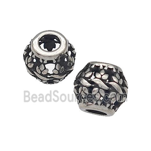 316 Stainless Steel Barrel Beads Flower Hollow Large Hole Antique silver