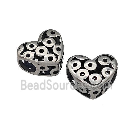 316 Stainless Steel Heart Beads Hollow Large Hole Antique Silver