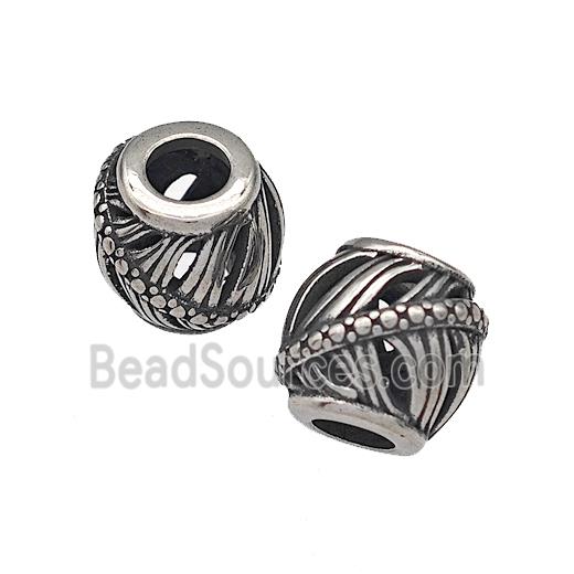 316 Stainless Steel Barrel Beads Hollow Large Hole Antique silver