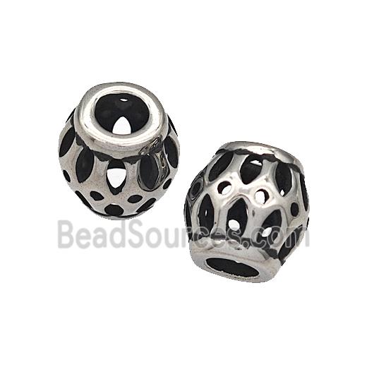 316 Stainless Steel Barrel Beads Hollow Large Hole Antique silver